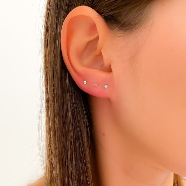 Trio de Brincos com Zircônias Coloridas 2mm Prata 925