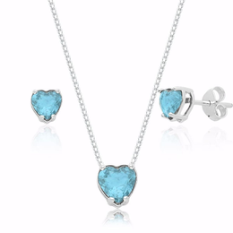 Imagem de Conjunto de Coração com Zircônia Azul em Prata 925