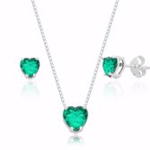 Conjunto de Coração Zircônia Verde-mar em Prata 925