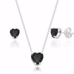 Imagem de Conjunto de Coração com Zircônia Preta em Prata 925