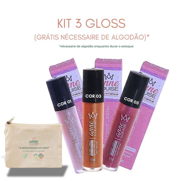 Kit 3 Gloss Labial Vegano 4,5 mL Glow