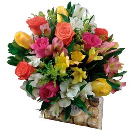 Imagem de Buquê de Rosas e Astromélias Coloridas 