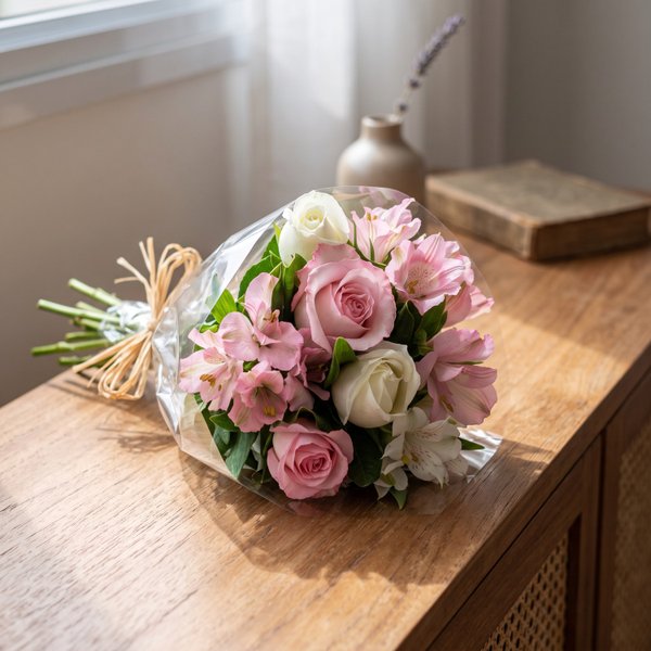 Buquê Delicado de Rosas e Astromélias