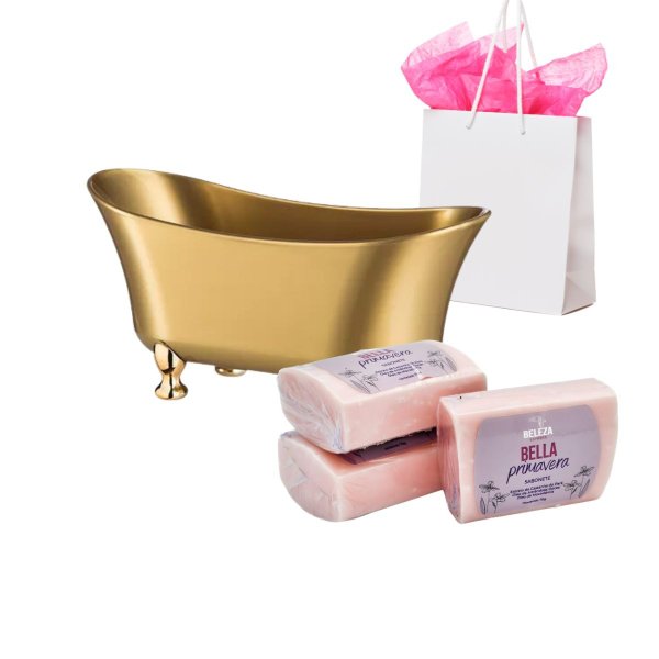 Kit Mini Banheira com 3 Sabonetes Dourada Beleza 