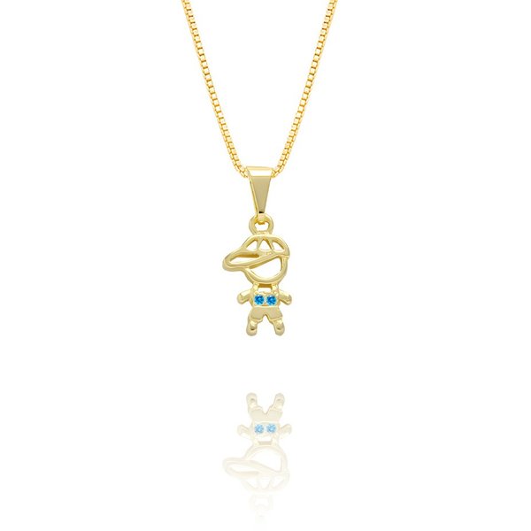 Colar Menino com Micro Zircônia Azul