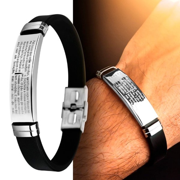 Pulseira Safra White Oração Pai Nosso em Aço