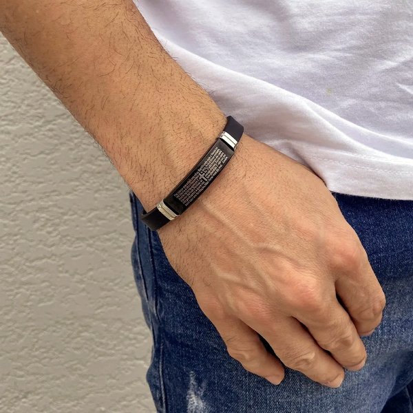 Pulseira Safra Black Oração Pai Nosso em Aço