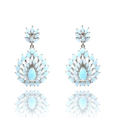 Brinco Lafont com Cristal Turquesa Ouro Branco