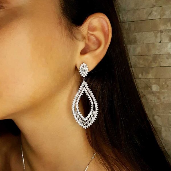 Brinco Luna Cristal Ouro Branco