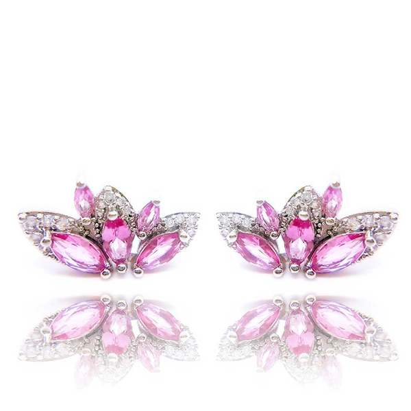 Brinco B.Fly Cristal Cor Turmalina Rosa Ouro Branco