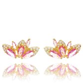 Brinco B.Fly Cristal Cor Turmalina Rosa Ouro Amarelo
