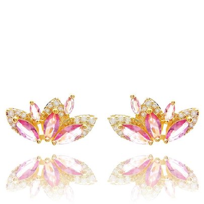 Brinco B.Fly Cristal Cor Turmalina Rosa Ouro Amarelo