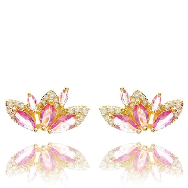 Brinco B.Fly Cristal Cor Turmalina Rosa Ouro Amarelo