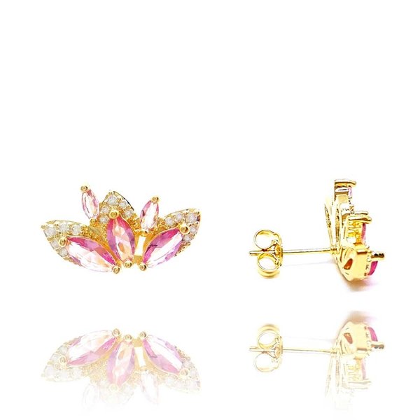 Brinco B.Fly Cristal Cor Turmalina Rosa Ouro Amarelo