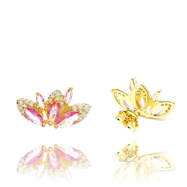 Brinco B.Fly Cristal Cor Turmalina Rosa Ouro Amarelo