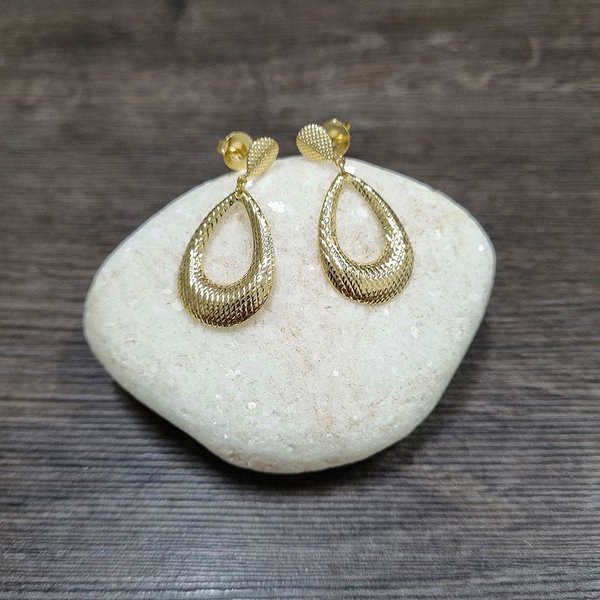  Brinco Gota Vazada Ouro Amarelo 18K Brinco Gota 