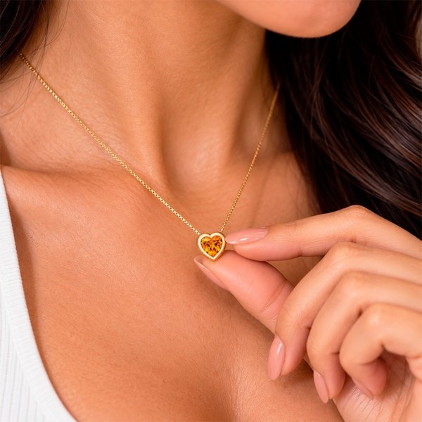 Colar Coração Aura Cristal Laranja