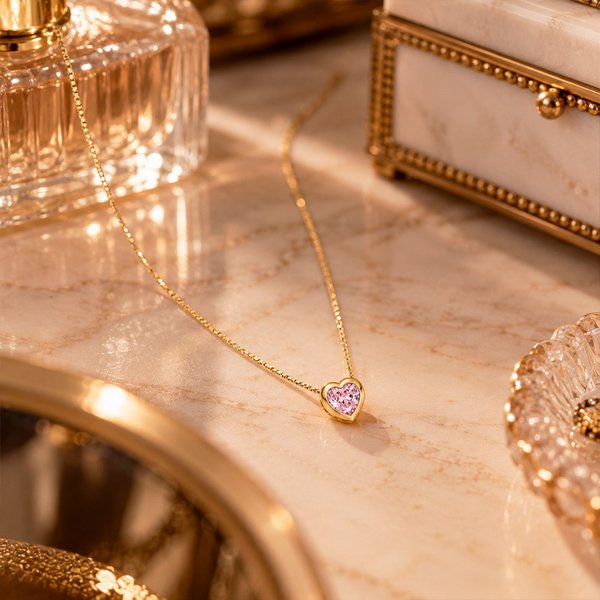 Colar Coração Aura Cristal Rose