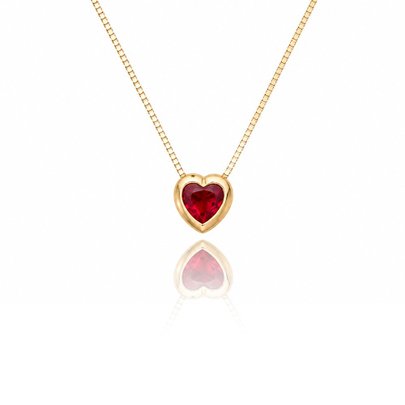 Colar Coração Aura Cristal Vermelho Rubi