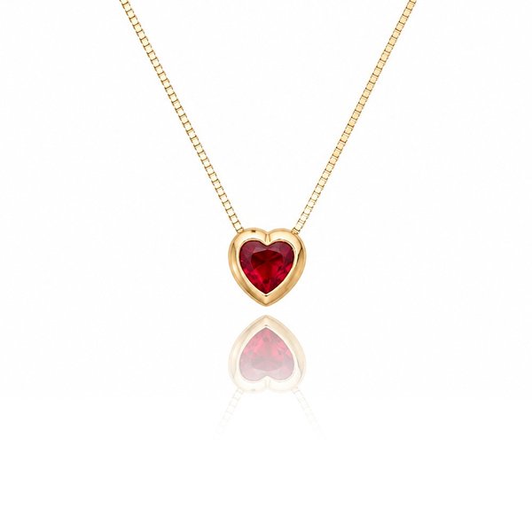 Colar Coração Aura Cristal Vermelho Rubi