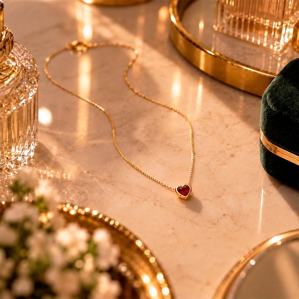 Colar Coração Aura Cristal Vermelho Rubi