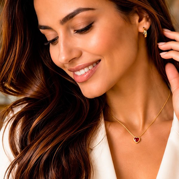 Colar Coração Aura Cristal Vermelho Rubi