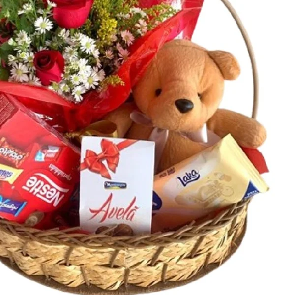 Cesta Flores e Chocolates