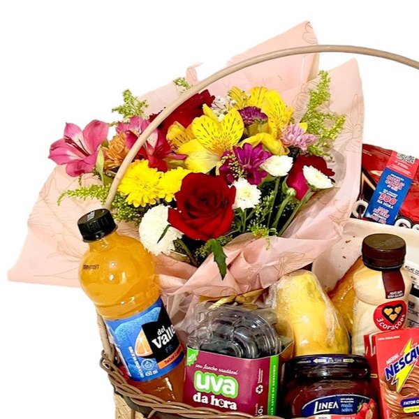 Cesta Lanche da Tarde Com Flores