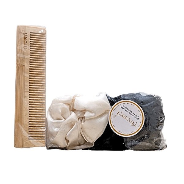 Kit Anti-Frizz Pente de Bambú e Scrunchies 