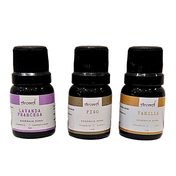 Kit 3 Essências Aromáticas Puras e Difusor Elétrico Ar