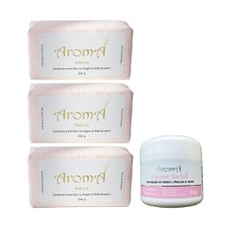 Imagem de Kit Rosa Aromá 3 Sabonetes 150g + Creme Facial + Cx