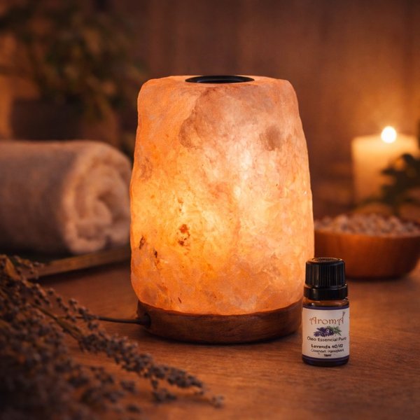 Kit Luminária Difusora de Pedra Natural e Óleo Lavanda