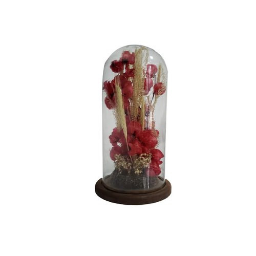 Redoma de vidro com flores desidratadas  Coleção Rubi