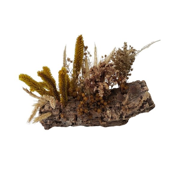 Tronco natural com flores desidratadas 