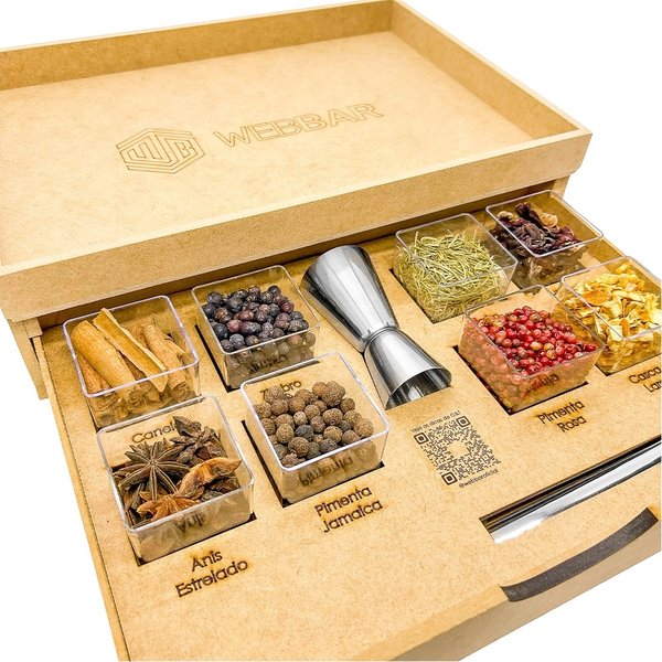 Bandeja Kit Gin Tônica 8 Especiarias com Gaveta