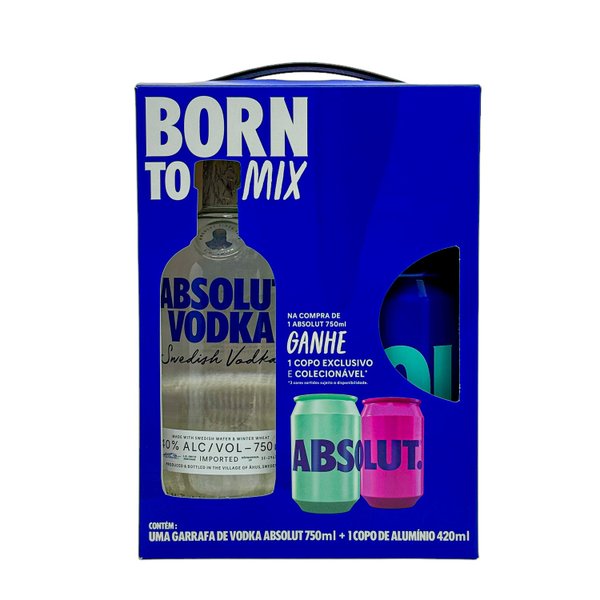 Kit Vodka Absolut Tradicional 750ml + Copo 420ml