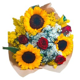 Imagem de Combinação de Rosas Vermelhas com Girassóis