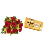 Buquê de 8 Rosas e Ferrero Rocher