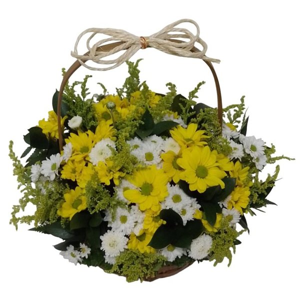 Cesta M de Flores do Campo Brancas e Amarelas