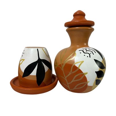 Moringa de Barro tampa Pintado Artesanal