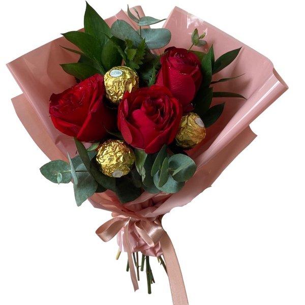 Buquê 3 Rosas com chocolate 